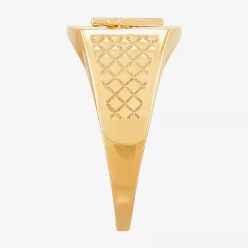 Mens 10K Gold Cross Signet Ring