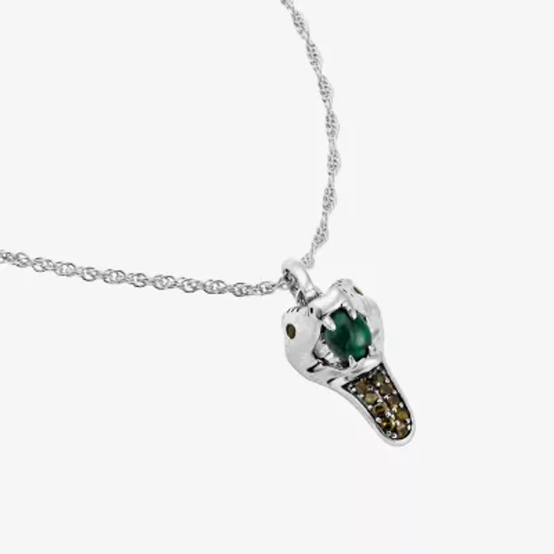 Harry Potter Womens Genuine Green Malachite 14K Gold Over Silver 16 Inch Pendant Necklace