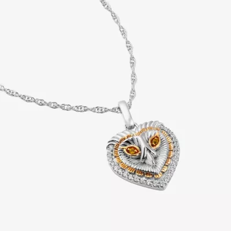 Harry Potter (F / Si2) Womens 1/8 CT. T.W. Lab Grown Diamond Genuine Yellow Citrine 14K Two Tone Gold Over Silver 18 Inch Pendant Necklace