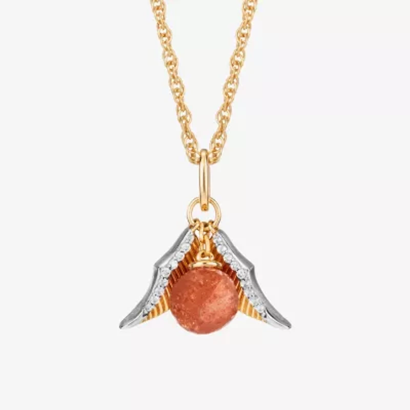 Harry Potter (F / Si2) Womens Lab Grown Diamond Accent Genuine Sunstone 14K Two Tone Gold Over Silver 18 Inch Pendant Necklace