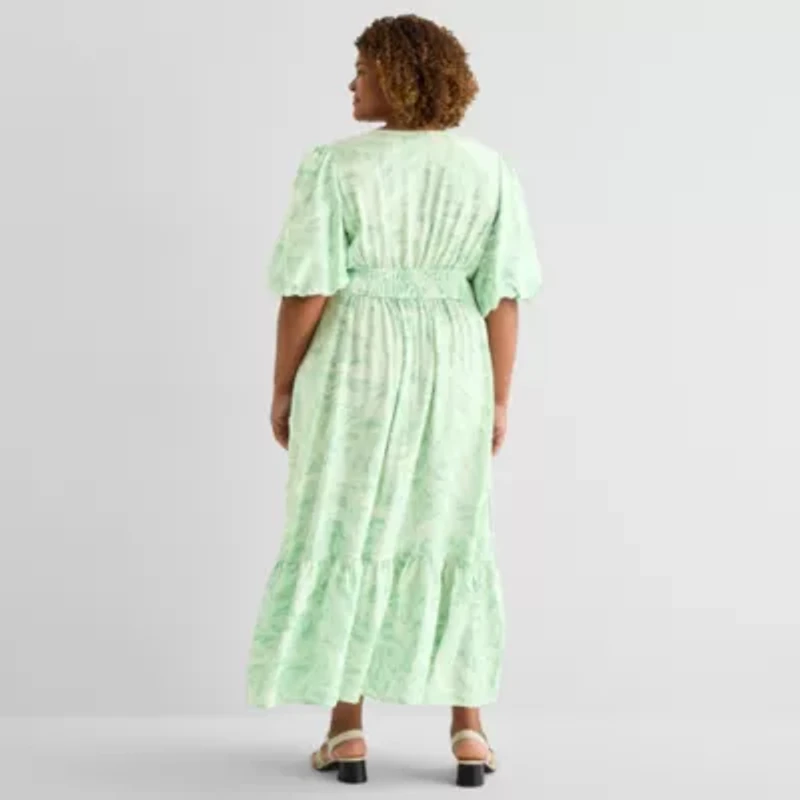 Melonie T Womens Plus Short Sleeve Abstract Maxi Dress