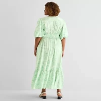 Melonie T Womens Plus Short Sleeve Abstract Maxi Dress