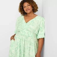 Melonie T Womens Plus Short Sleeve Abstract Maxi Dress