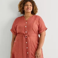 Danny & Nicole Womens Plus Short Sleeve Striped Midi Fit + Flare Dress
