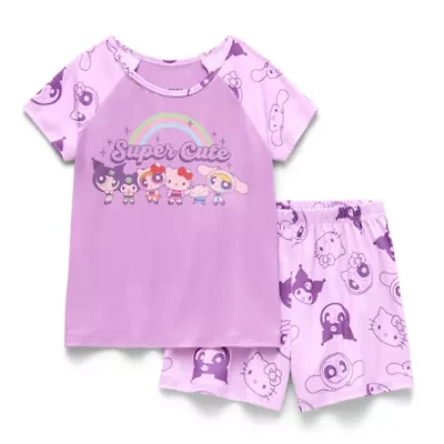 Little & Big Kid Girls Hello Kitty Powerpuff Round Neck Short Sleeve 2-pc. Pajama Sets