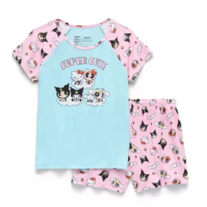 Little & Big Kid Girls Hello Kitty Powerpuff Round Neck Short Sleeve 2-pc. Pajama Sets
