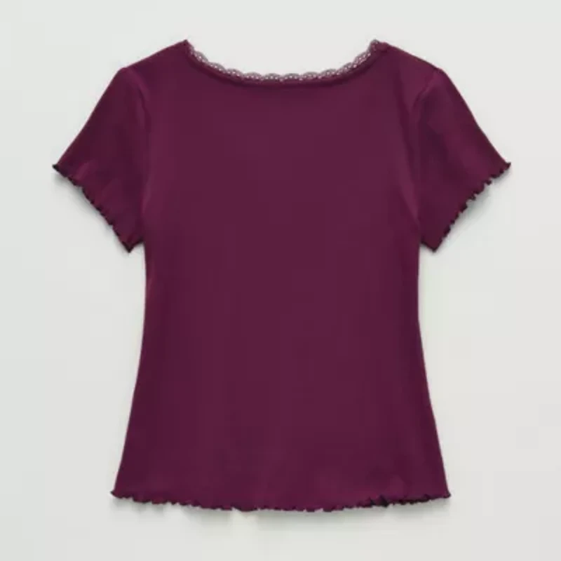Thereabouts Little & Big Kid Girls V Neck Short Sleeve Lace Trim T-Shirt