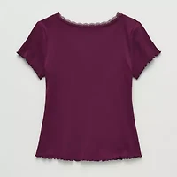 Thereabouts Little & Big Kid Girls V Neck Short Sleeve Lace Trim T-Shirt