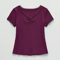 Thereabouts Little & Big Kid Girls V Neck Short Sleeve Lace Trim T-Shirt