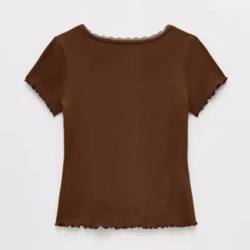 Thereabouts Little & Big Kid Girls V Neck Short Sleeve Lace Trim T-Shirt