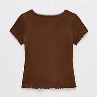 Thereabouts Little & Big Kid Girls V Neck Short Sleeve Lace Trim T-Shirt