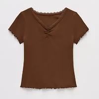 Thereabouts Little & Big Kid Girls V Neck Short Sleeve Lace Trim T-Shirt