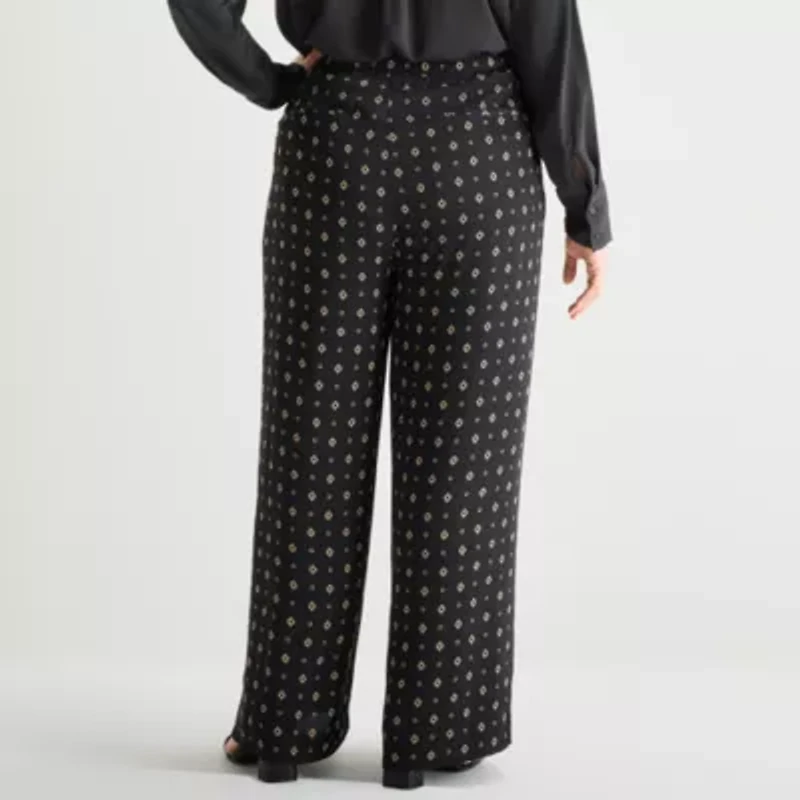 Liz Claiborne Womens Plus Wide Leg Mid Rise Pull-On Pant