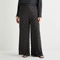 Liz Claiborne Womens Plus Wide Leg Mid Rise Pull-On Pant