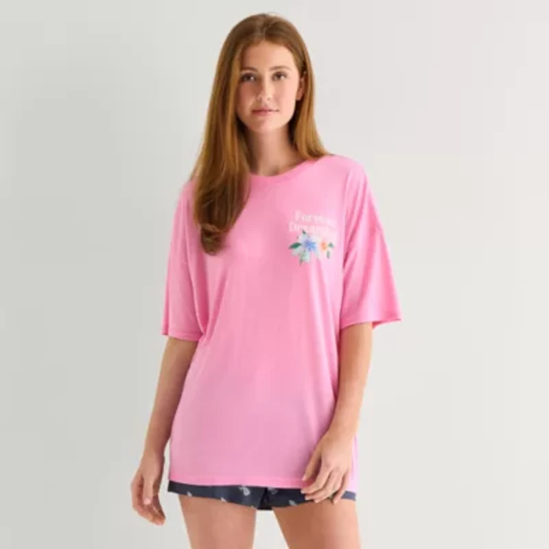 Arizona Body Womens Round Neck Short Sleeve Juniors Pajama Top