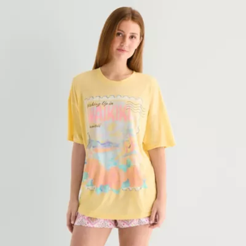 Arizona Body Womens Round Neck Short Sleeve Juniors Pajama Top