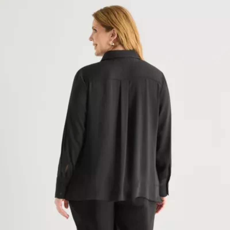 Liz Claiborne Womens Plus Fitted Long Sleeve Regular Fit Button-Down Shirt