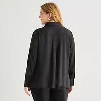 Liz Claiborne Womens Plus Fitted Long Sleeve Regular Fit Button-Down Shirt