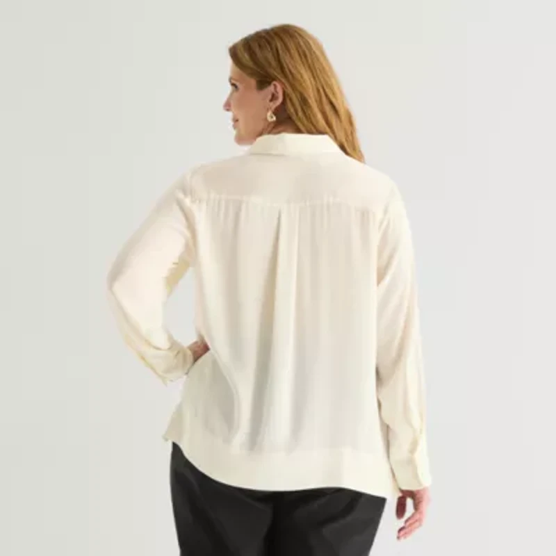 Liz Claiborne Womens Plus Fitted Long Sleeve Regular Fit Button-Down Shirt
