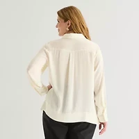 Liz Claiborne Womens Plus Fitted Long Sleeve Regular Fit Button-Down Shirt