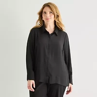 Liz Claiborne Womens Plus Fitted Long Sleeve Regular Fit Button-Down Shirt