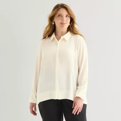 Liz Claiborne Womens Plus Fitted Long Sleeve Regular Fit Button-Down Shirt