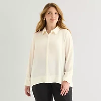Liz Claiborne Womens Plus Fitted Long Sleeve Regular Fit Button-Down Shirt
