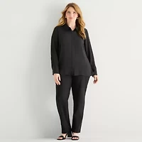 Liz Claiborne Womens Plus Fitted Long Sleeve Regular Fit Button-Down Shirt