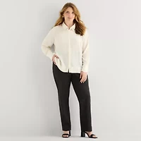 Liz Claiborne Womens Plus Fitted Long Sleeve Regular Fit Button-Down Shirt