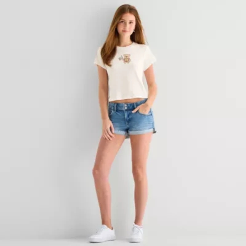 Bear Flag Tee Womens Juniors Crew Neck Short Sleeve Fitted Graphic T-Shirt