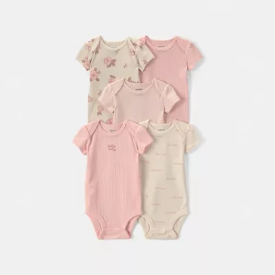 Carter's Baby Girls Crew Neck Short Sleeve Rib 5-pc. Bodysuit