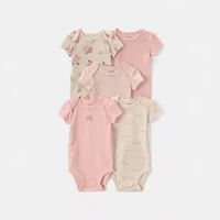 Carter's Baby Girls Crew Neck Short Sleeve Rib 5-pc. Bodysuit