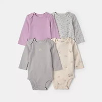 Carter's Baby Girls Crew Neck Long Sleeve Rib 4-pc. Bodysuit