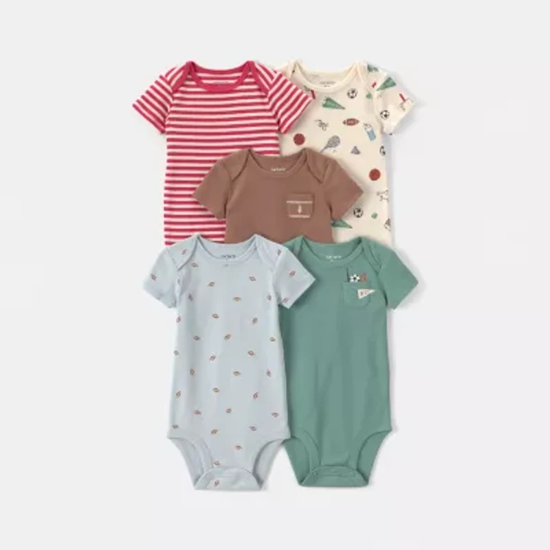 Carter's Baby Boys Crew Neck Short Sleeve Rib 5-pc. Bodysuit