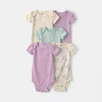 Carter's Baby Girls Crew Neck Short Sleeve Rib 5-pc. Bodysuit