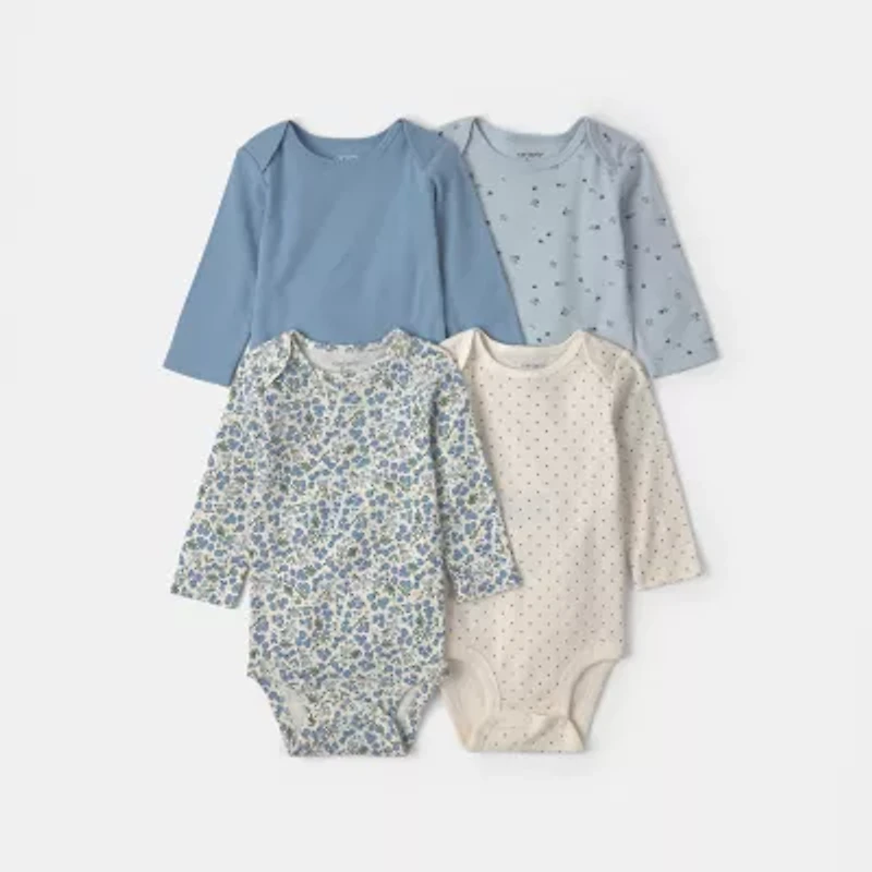 Carter's Baby Girls Crew Neck Long Sleeve Rib 4-pc. Bodysuit