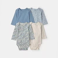 Carter's Baby Girls Crew Neck Long Sleeve Rib 4-pc. Bodysuit