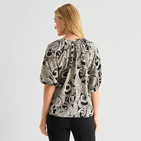 Liz Claiborne Womens Split Crew Neck Short Sleeve Blouse
