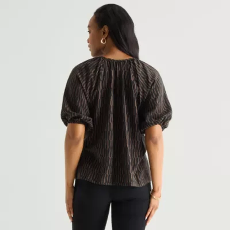 Liz Claiborne Womens Split Crew Neck Short Sleeve Blouse