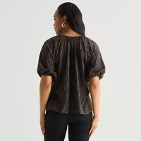Liz Claiborne Womens Split Crew Neck Short Sleeve Blouse