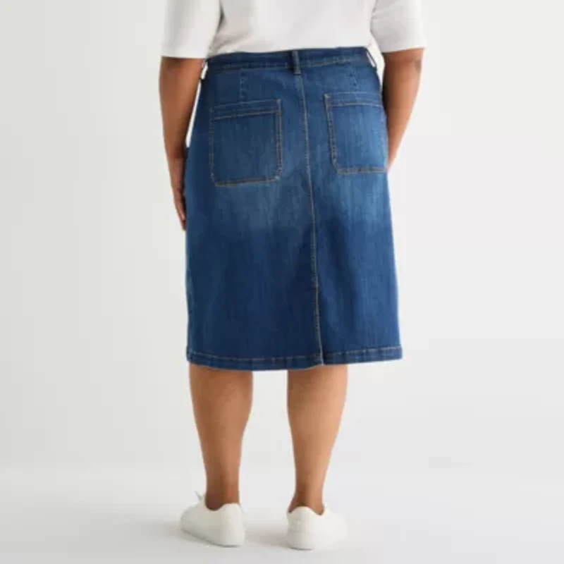 St. John's Bay Womens Plus High Rise Midi Denim Skirt