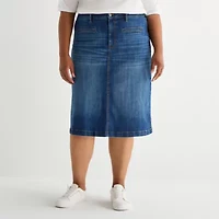 St. John's Bay Womens Plus High Rise Midi Denim Skirt
