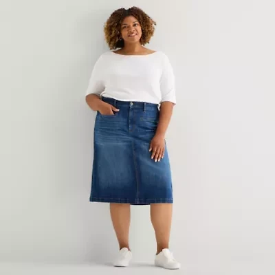 St. John's Bay Womens Plus High Rise Midi Denim Skirt