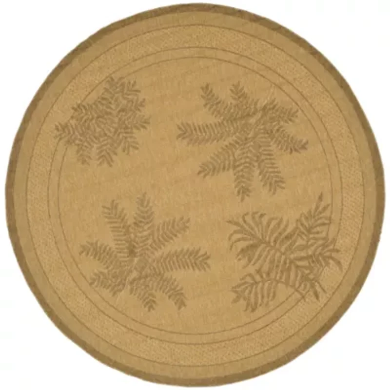 Courtyard Large Palm Fronds Indoor/Outdoor Round Rug