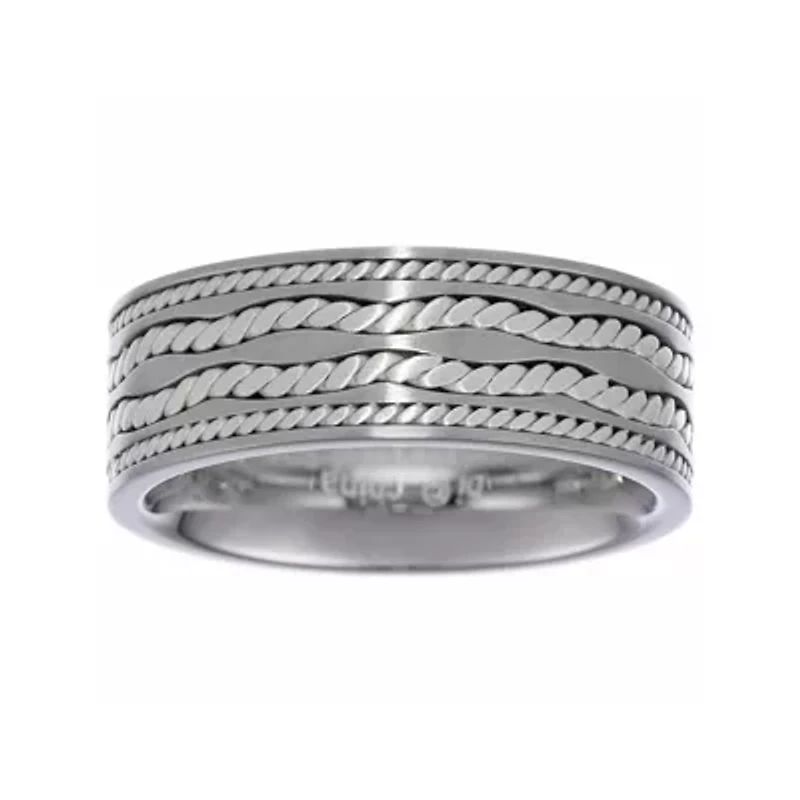 Mens Stainless Steel Ring with Sterling Silver Inlay