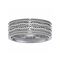 Mens Stainless Steel Ring with Sterling Silver Inlay