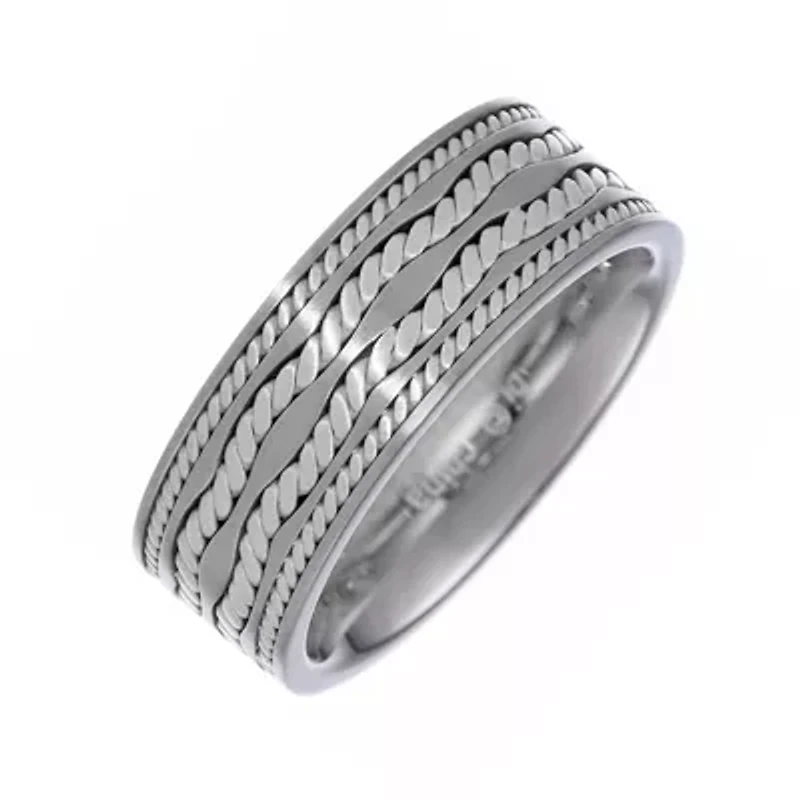 Mens Stainless Steel Ring with Sterling Silver Inlay