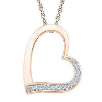 Womens Diamond Accent Natural White Diamond 10K Gold Heart 18 Inch Pendant Necklace