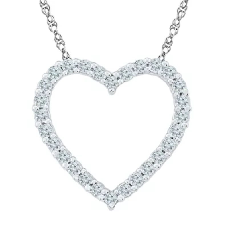 Womens 1/5 CT. Natural White Diamond 10K Gold Heart 18 Inch Pendant Necklace
