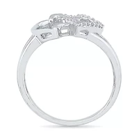 Womens 1/10 CT. T.W. Natural White Diamond Sterling Silver Heart Cocktail Ring